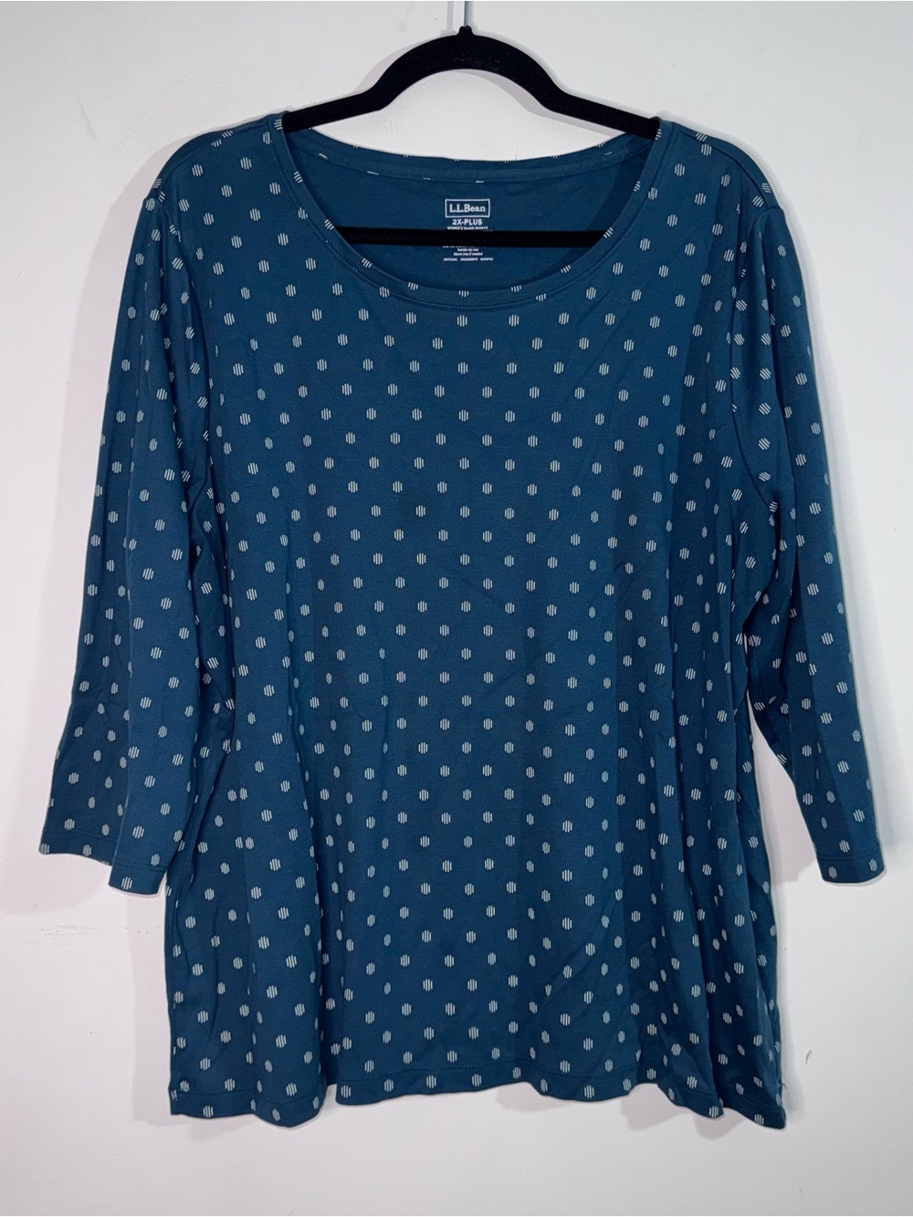 L.L.Bean Women’s 2X Plus Supima Cotton Teal Print 3/4 Sleeve Top